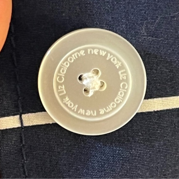 LIZ CLAIBORNE Classy Spring Checkered Long Navy Blue Coat with Pockets - Picture 7 of 13